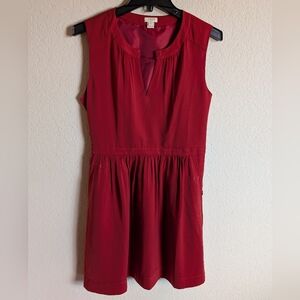 ​J. Crew Crimson Red Sleeveless Fit & Flare Dress Pleated Waist 4